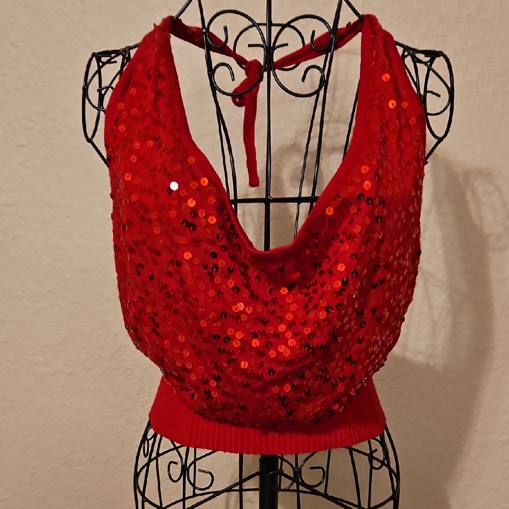 Red Sequin Halter Top